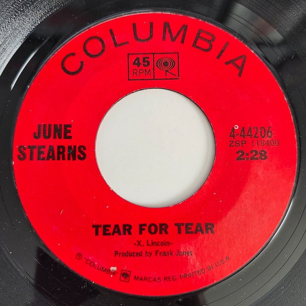 June Stearns Tear For Tear Habit Not Desire 45 RPM Vinyl 1967 Columbia 4-44206